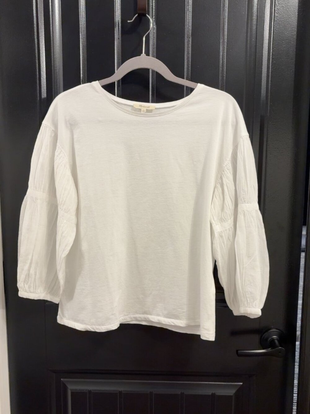 Madewell White Mixed-Media Puff Sleeve Top Size S NWOT